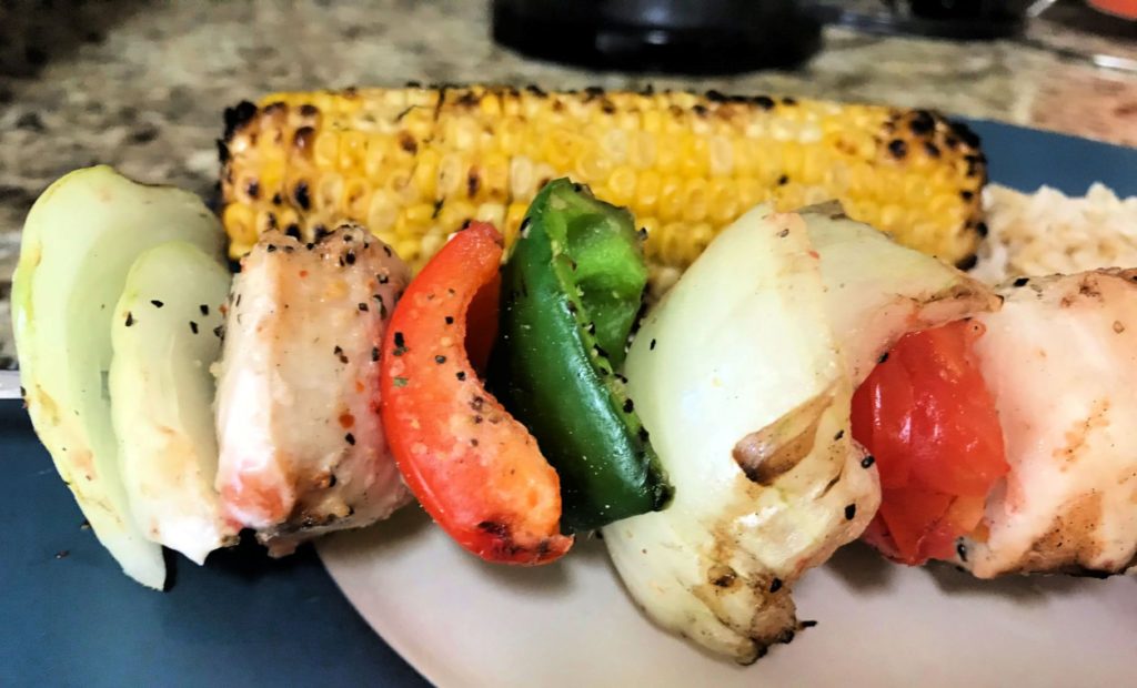 Grilled chicken kabobs make an easy healthy meal. 