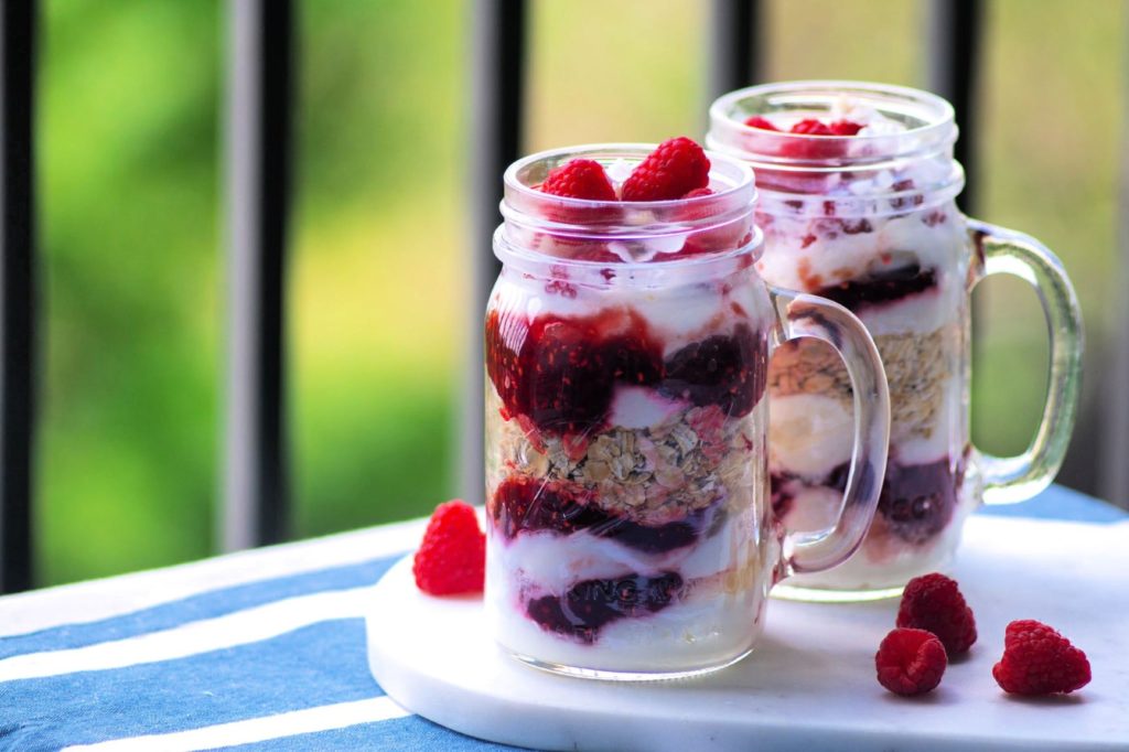 Layered desserts in a Mason jar for picnics