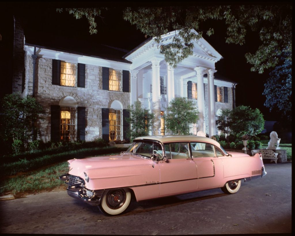 Elvis's pink cadillac in front of the Graceland Mansion