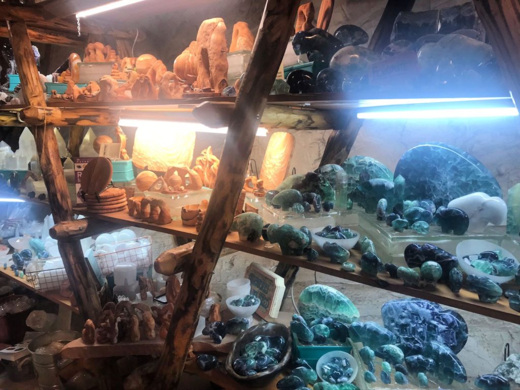 Gems on display in Moqui Cave